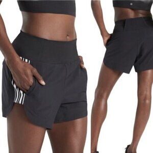 Athleta 'Ascender' Side Stripe Running Shorts in Black & White Size 2